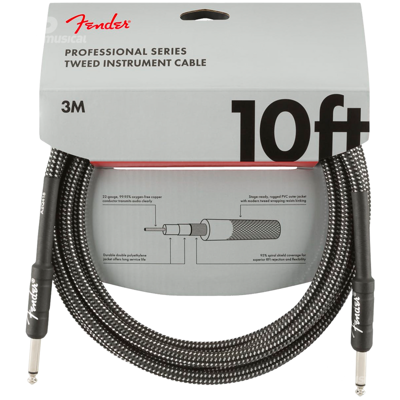 Fender 0990820062 Pro Series Instrument Cable 10' Gray Tweed - JP Musical