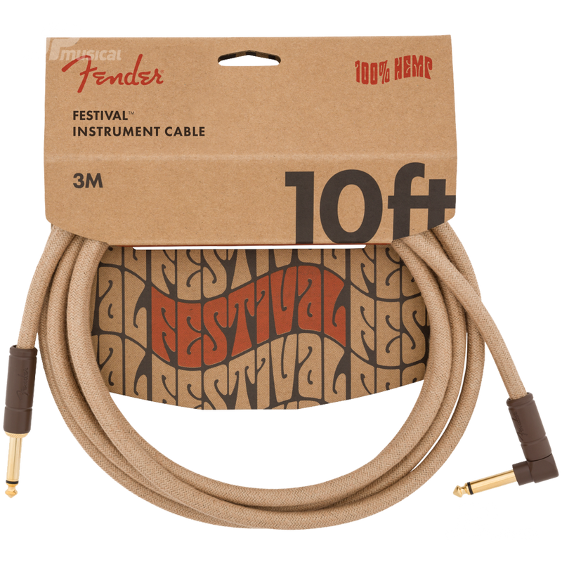 Fender 0990910021 Festival Instrument Cable Straight/Angle 10' Pure Hemp Natural - JP Musical
