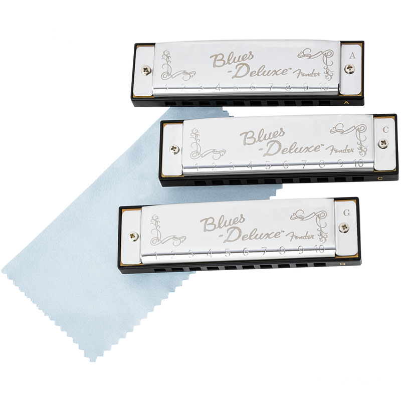 Fender 0990701021 Blues Deluxe Harmonicas Pack of 3 with Case - JP Musical