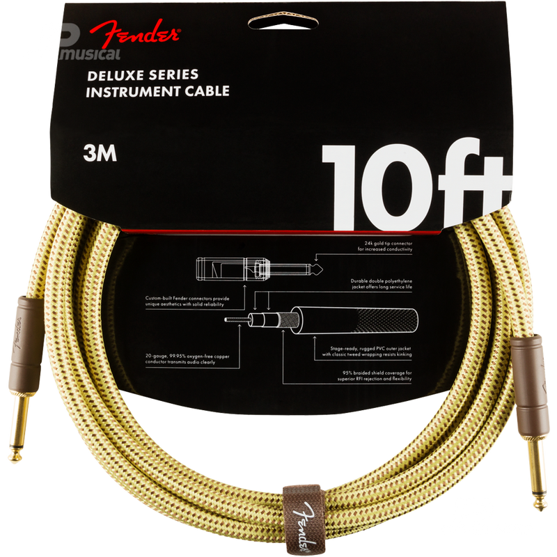 Fender 0990820089 Deluxe Series Instrument Cable Straight/Straight 10' Tweed - JP Musical