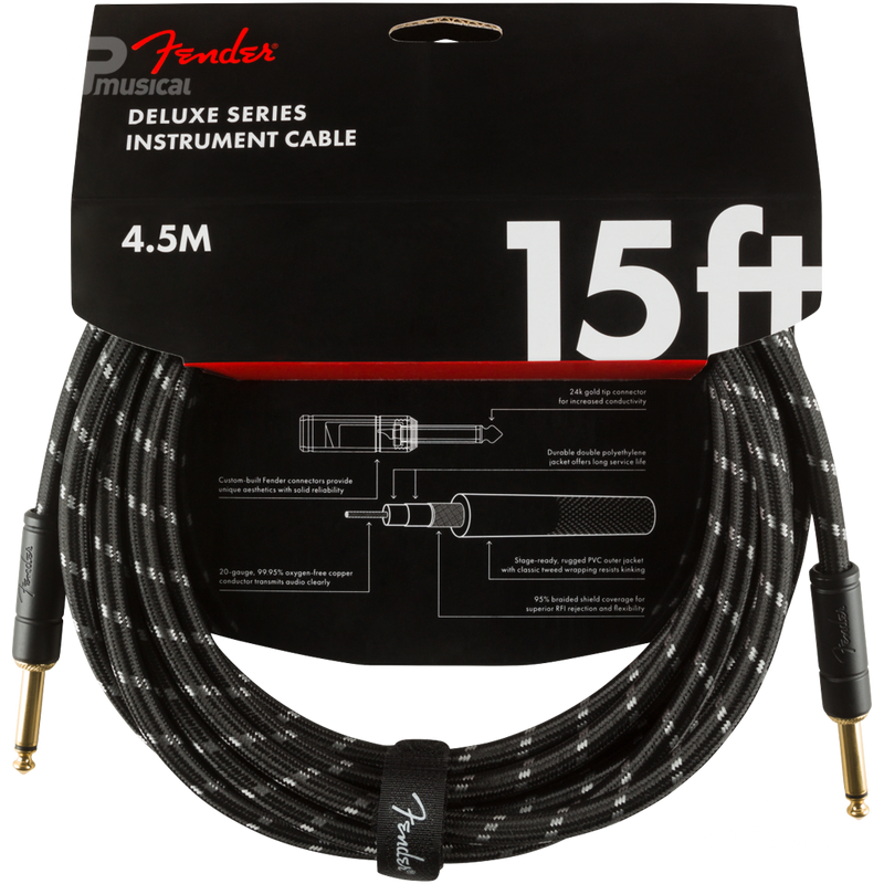 Fender 0990820083 Deluxe Series Instrument Cable Straight/Straight 15' Black Tweed - JP Musical