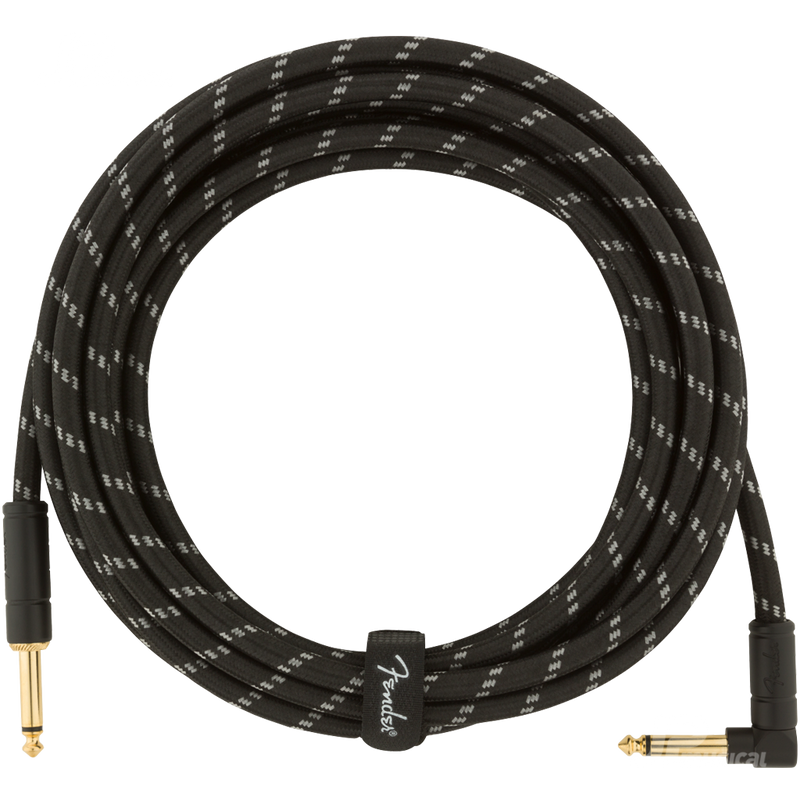 Fender 0990820085 Deluxe Series Instrument Cable Straight/Angle 15' Black Tweed - JP Musical