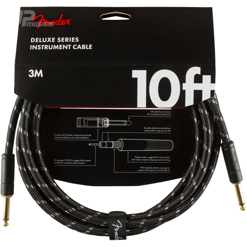 Fender 0990820092 Deluxe Series Instrument Cable Straight/Straight 10' Black Tweed - JP Musical