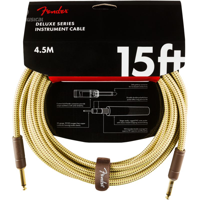 Fender 0990820084 Deluxe Series Instrument Cable Straight/Straight 15' Tweed - JP Musical