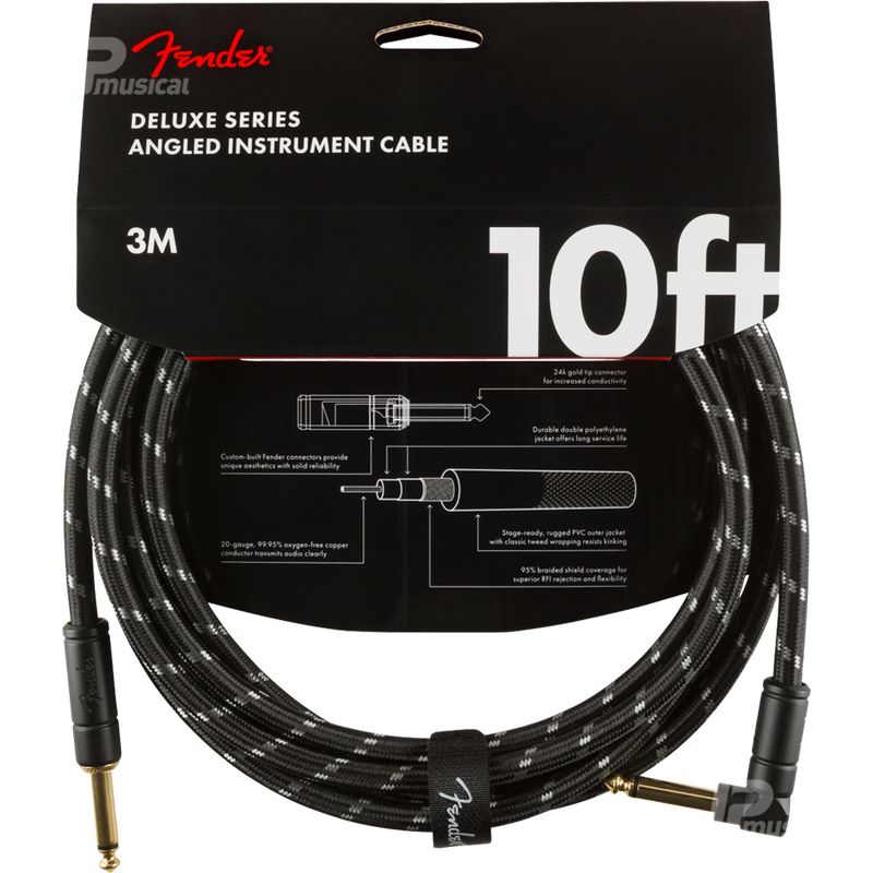 Fender 0990820090 Deluxe Series Instrument Cable Straight/Angle 10' Black Tweed - JP Musical