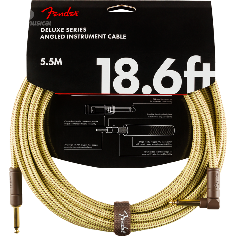 Fender 0990820082 Deluxe Series Instrument Cable Straight/Angle 18.6' Tweed - JP Musical