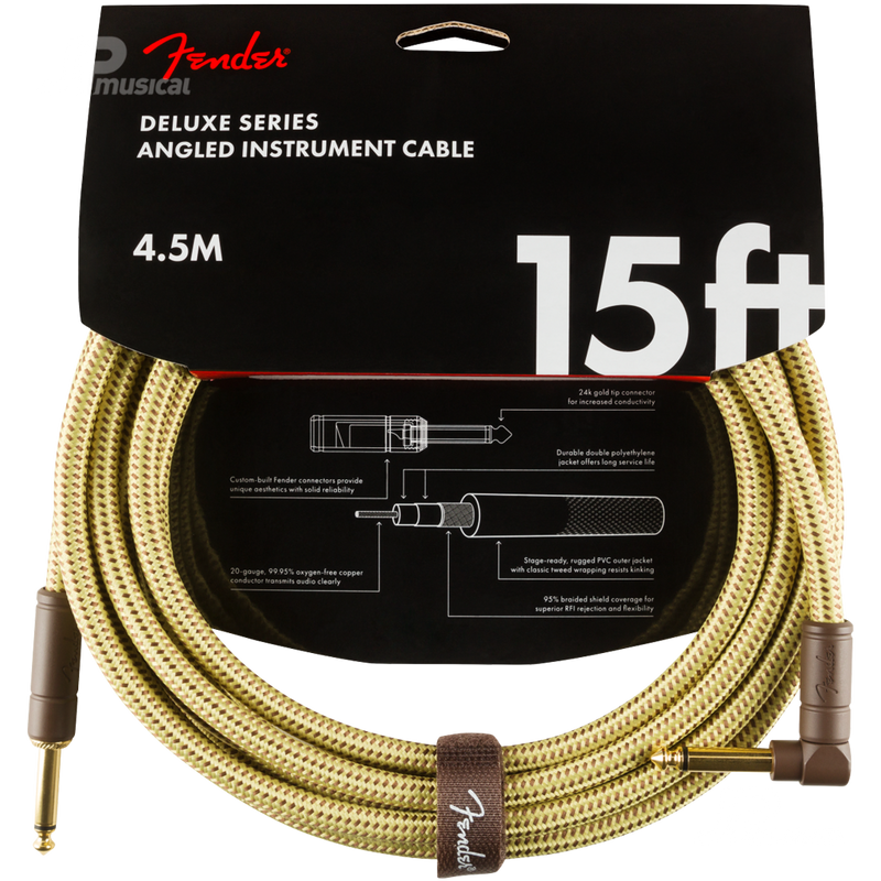 Fender 0990820086 Deluxe Series Instrument Cable Straight/Angle 15' Tweed - JP Musical