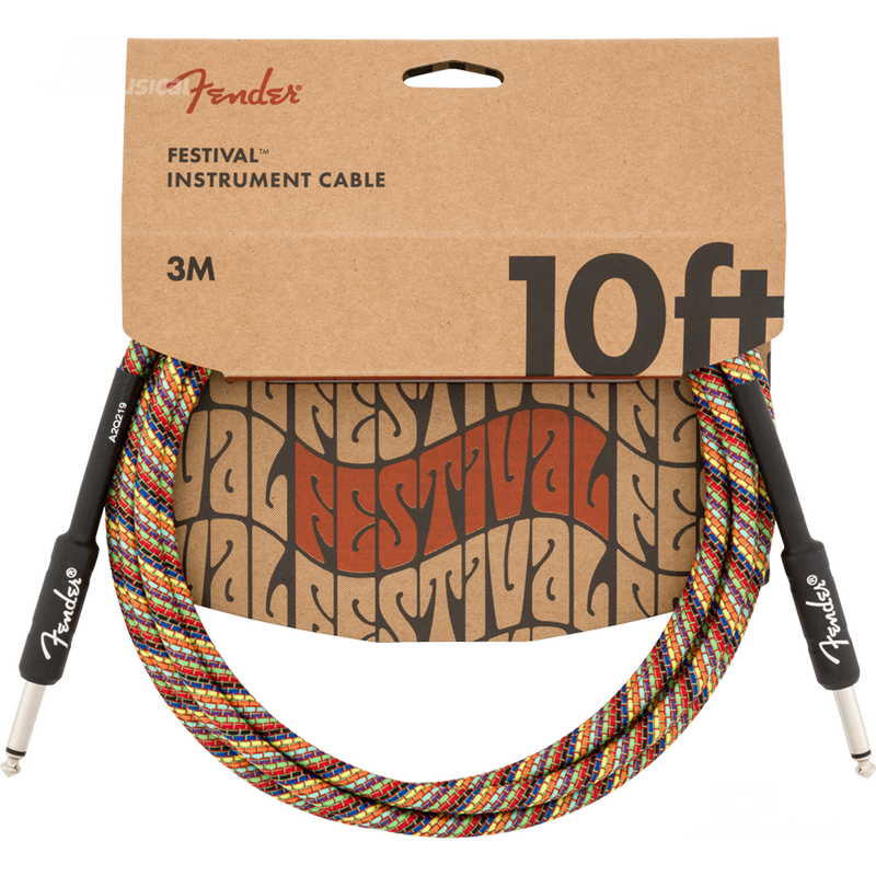 Fender 0990910299 Festival Instrument Cable Straight/Angle 10' Pure Hemp Rainbow - JP Musical