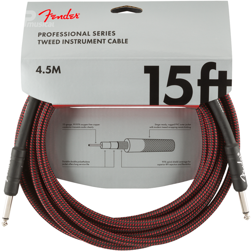 Fender 0990820064 Pro Series Instrument Cable 15' Red Tweed - JP Musical