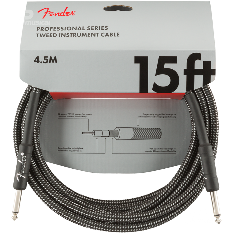 Fender 0990820065 Pro Series Instrument Cable 15' Gray Tweed - JP Musical