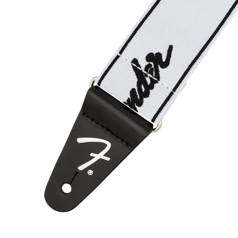 Fender 0990642075 WeighLess Running Logo Strap White/Black - JP Musical