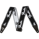 Fender 0990642074 WeighLess Running Logo Strap Black/White - JP Musical