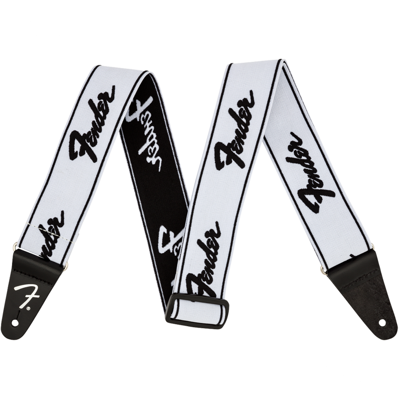 Fender 0990642075 WeighLess Running Logo Strap White/Black - JP Musical