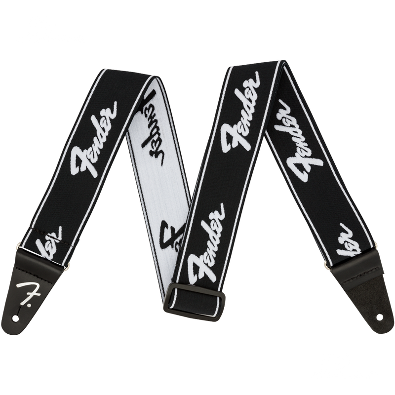 Fender 0990642074 WeighLess Running Logo Strap Black/White - JP Musical